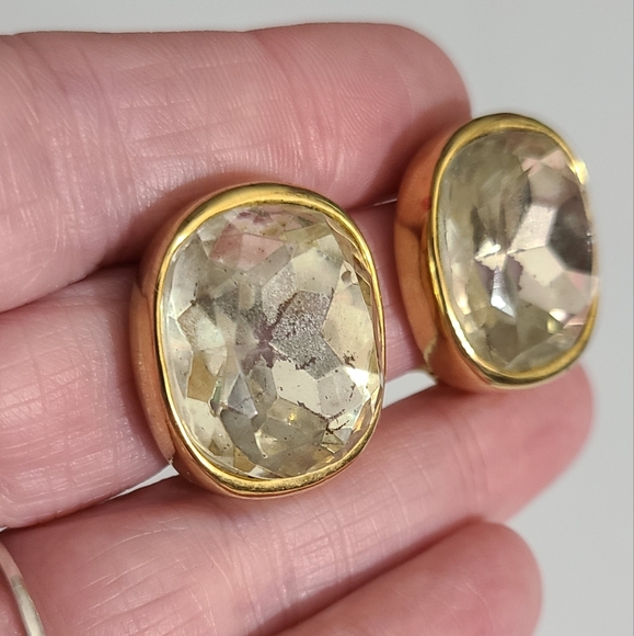 Vintage KJL headlight earrings gold chunky glass rhinestones kenneth Jay lane - Picture 4 of 10